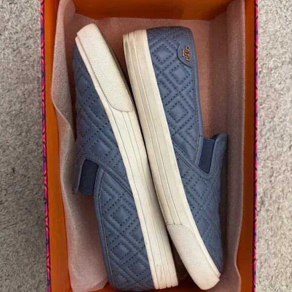 Tory Burch Jesse Quilted Leather Slip-On Sneakers Size 9 Blue, EUC - Picture 4 of 6